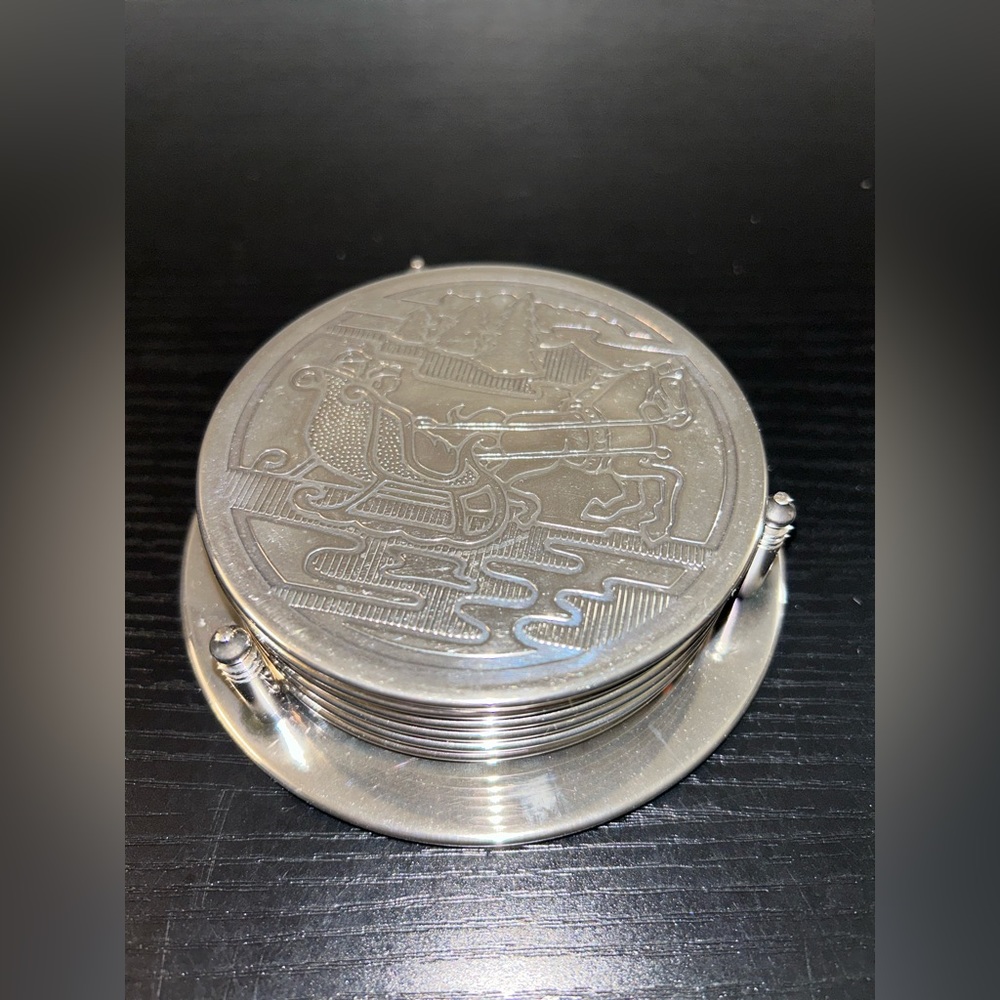 Vintage Royal Limited Company Embossed Silverplated 6 Piece Coasters set in box